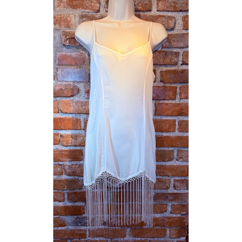 Intimately Free People Ivory White Fringe Macrame Hem Slip Dress XS Boho Mini